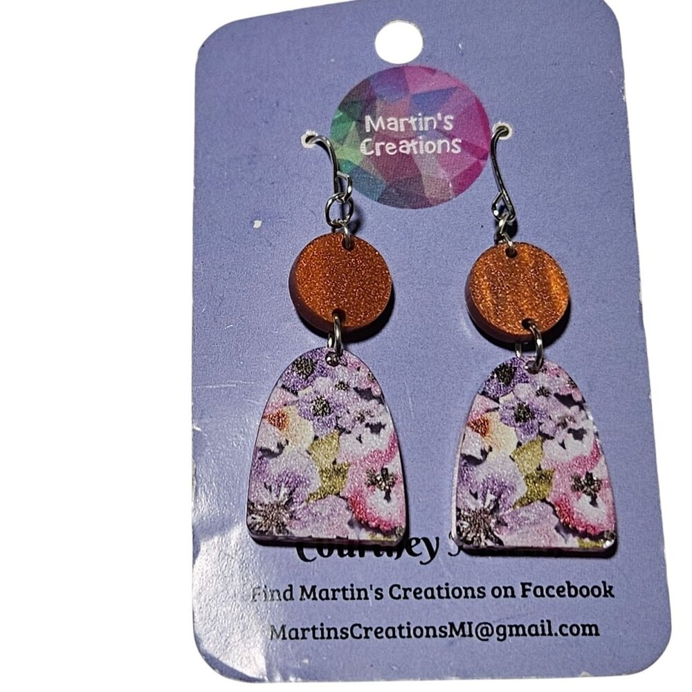 Martins Creations Floral Glitter Dangle Earrings Statement Fashion Jewelry Women